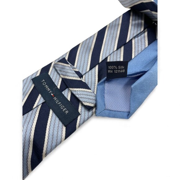 Tommy Hilfiger Silk Tie Striped Repp Blue Vintage 90's - Picture 4 of 6